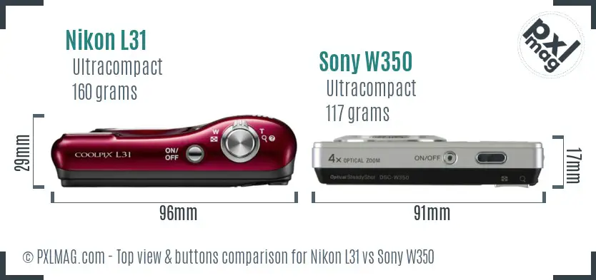 Nikon L31 vs Sony W350 top view buttons comparison