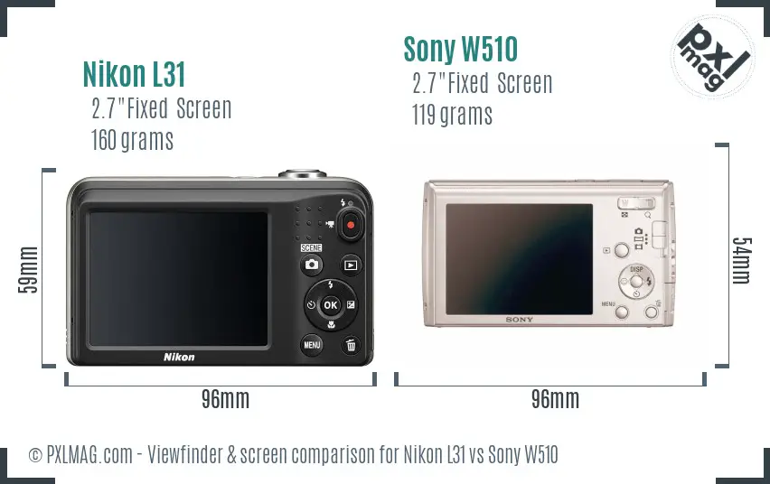 Nikon L31 vs Sony W510 Screen and Viewfinder comparison