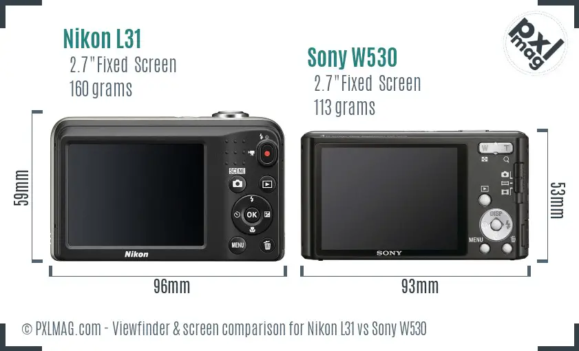 Nikon L31 vs Sony W530 Screen and Viewfinder comparison