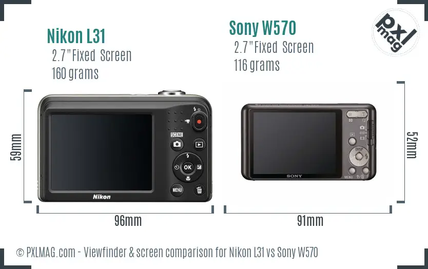 Nikon L31 vs Sony W570 Screen and Viewfinder comparison