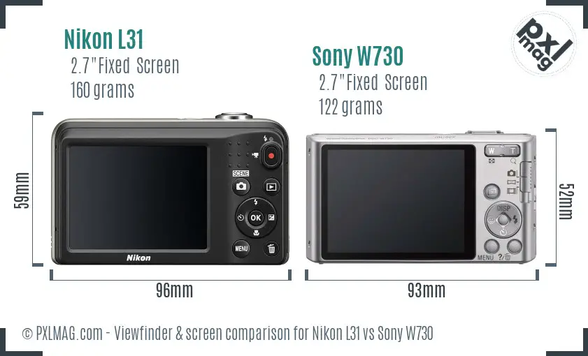 Nikon L31 vs Sony W730 Screen and Viewfinder comparison