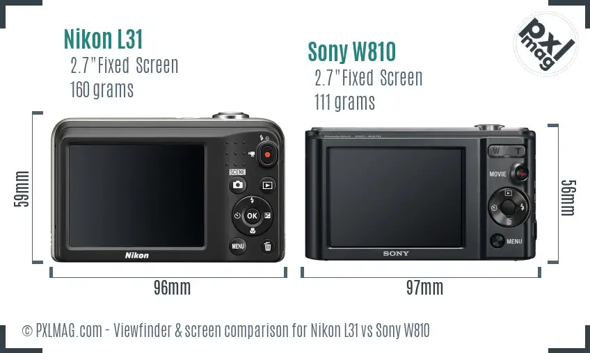 Nikon L31 vs Sony W810 Screen and Viewfinder comparison