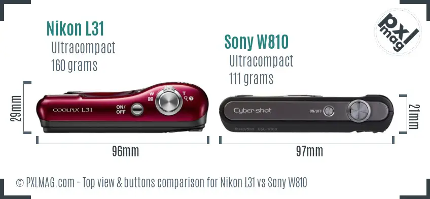 Nikon L31 vs Sony W810 top view buttons comparison