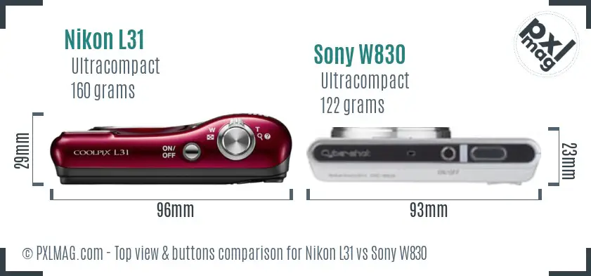 Nikon L31 vs Sony W830 top view buttons comparison