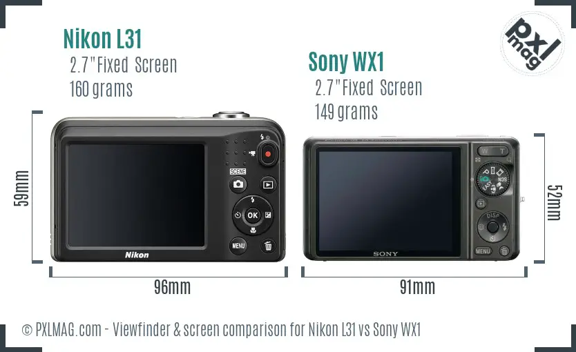 Nikon L31 vs Sony WX1 Screen and Viewfinder comparison