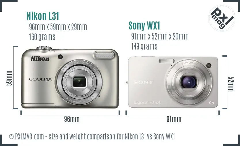 Nikon L31 vs Sony WX1 size comparison