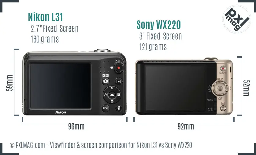 Nikon L31 vs Sony WX220 Screen and Viewfinder comparison