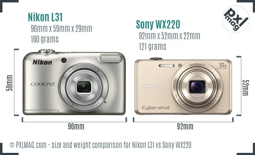 Nikon L31 vs Sony WX220 size comparison