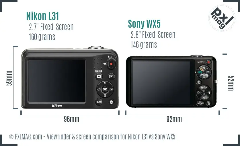 Nikon L31 vs Sony WX5 Screen and Viewfinder comparison