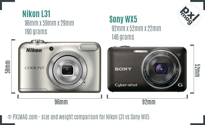 Nikon L31 vs Sony WX5 size comparison