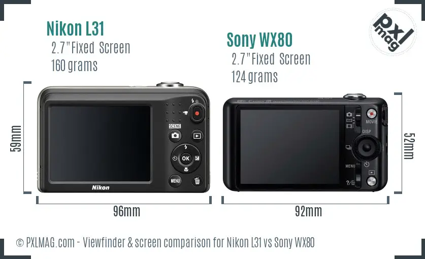Nikon L31 vs Sony WX80 Screen and Viewfinder comparison