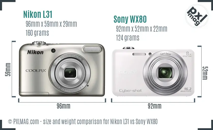 Nikon L31 vs Sony WX80 size comparison
