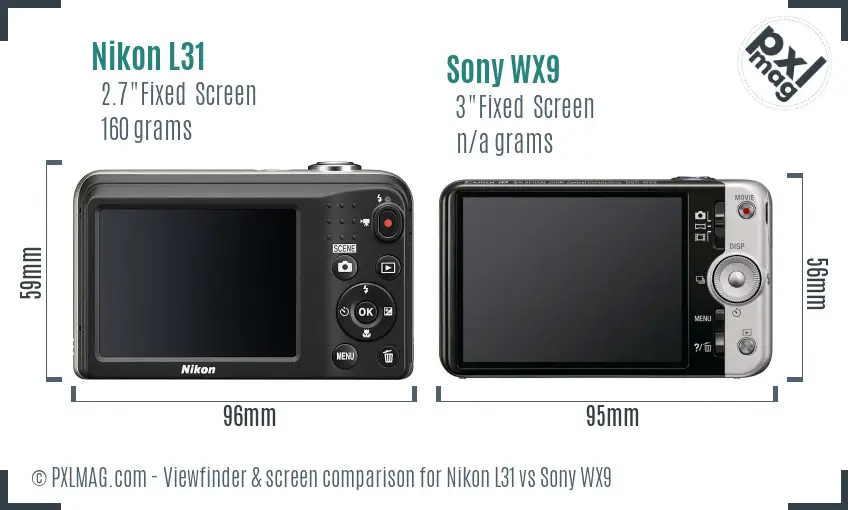 Nikon L31 vs Sony WX9 Screen and Viewfinder comparison