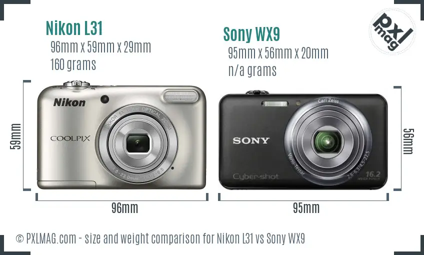 Nikon L31 vs Sony WX9 size comparison