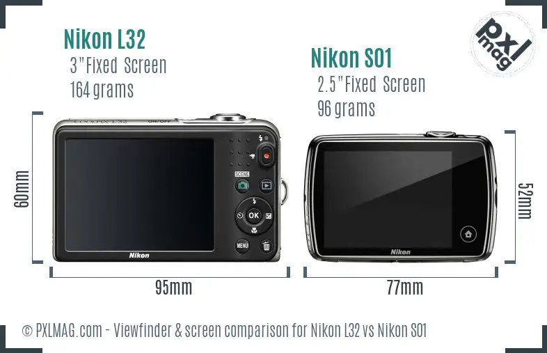 Nikon L32 vs Nikon S01 Screen and Viewfinder comparison