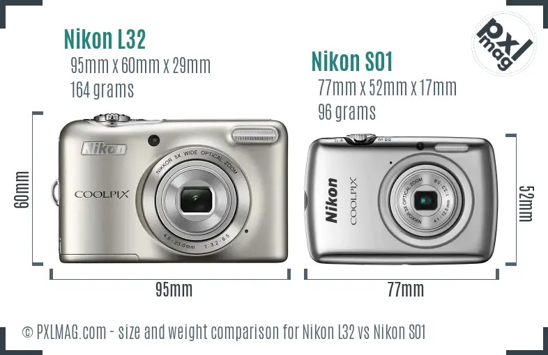 Nikon L32 vs Nikon S01 size comparison