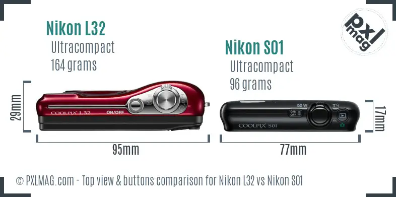 Nikon L32 vs Nikon S01 top view buttons comparison