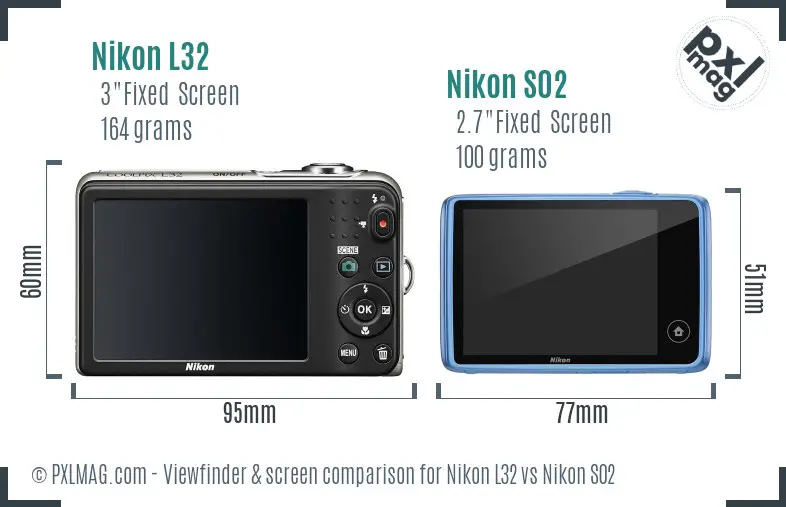 Nikon L32 vs Nikon S02 Screen and Viewfinder comparison