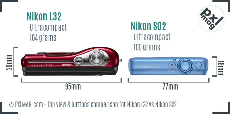 Nikon L32 vs Nikon S02 top view buttons comparison