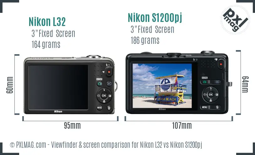 Nikon L32 vs Nikon S1200pj Screen and Viewfinder comparison
