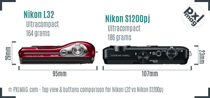 Nikon L32 vs Nikon S1200pj top view buttons comparison