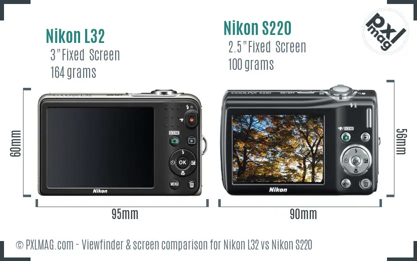 Nikon L32 vs Nikon S220 Screen and Viewfinder comparison