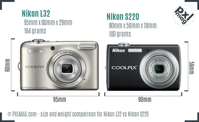 Nikon L32 vs Nikon S220 size comparison