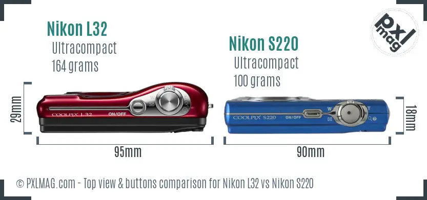Nikon L32 vs Nikon S220 top view buttons comparison