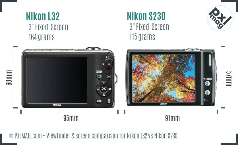 Nikon L32 vs Nikon S230 Screen and Viewfinder comparison