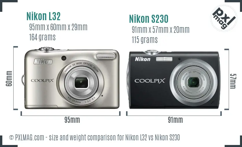 Nikon L32 vs Nikon S230 size comparison