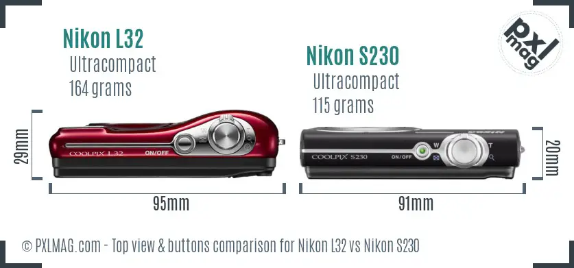 Nikon L32 vs Nikon S230 top view buttons comparison