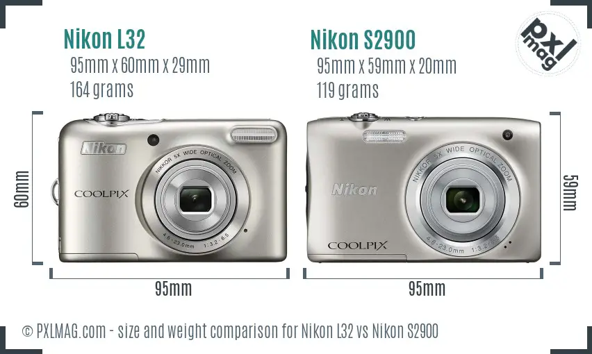 Nikon L32 vs Nikon S2900 size comparison