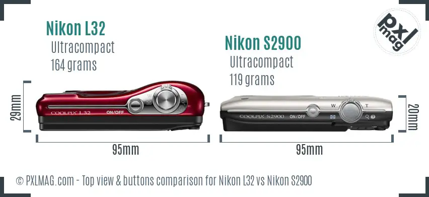 Nikon L32 vs Nikon S2900 top view buttons comparison