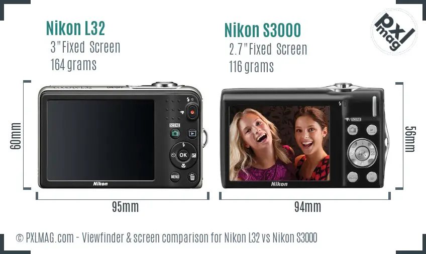 Nikon L32 vs Nikon S3000 Screen and Viewfinder comparison