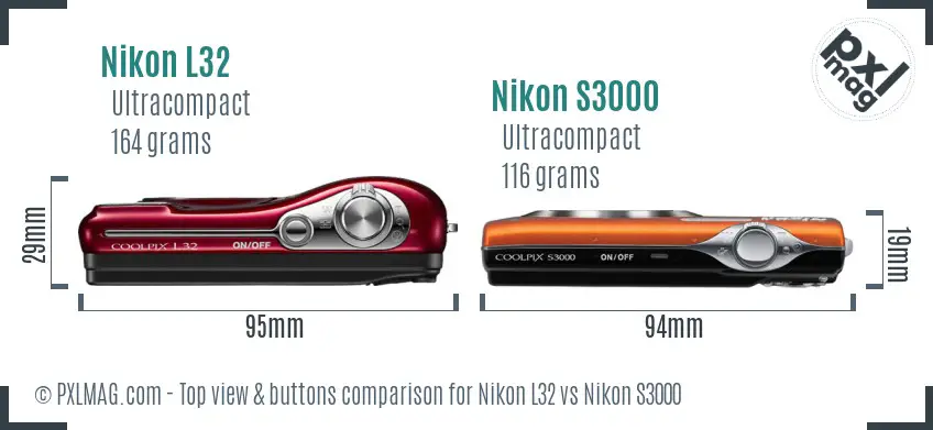 Nikon L32 vs Nikon S3000 top view buttons comparison