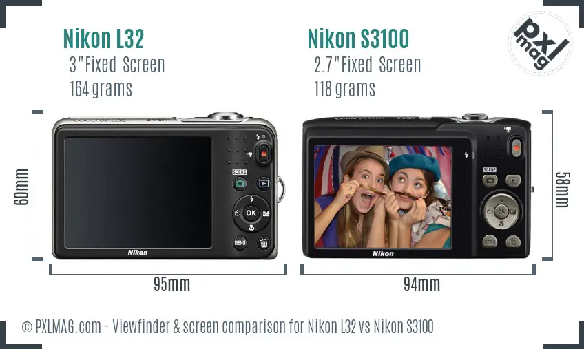 Nikon L32 vs Nikon S3100 Screen and Viewfinder comparison