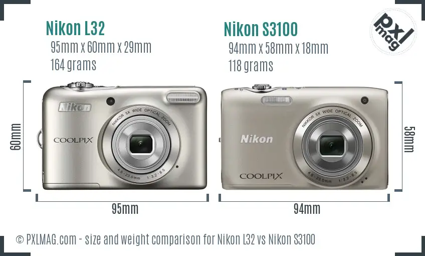 Nikon L32 vs Nikon S3100 size comparison