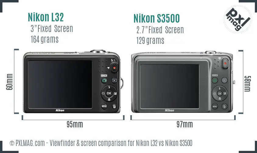 Nikon L32 vs Nikon S3500 Screen and Viewfinder comparison