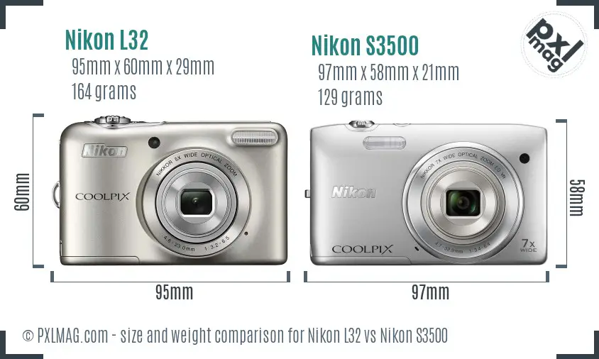 Nikon L32 vs Nikon S3500 size comparison