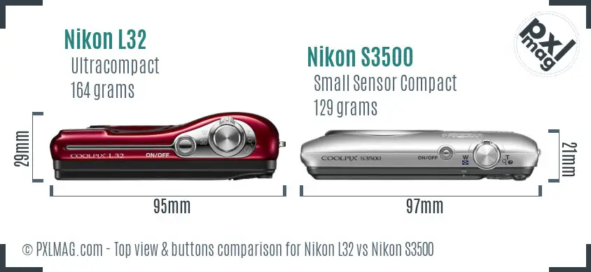 Nikon L32 vs Nikon S3500 top view buttons comparison
