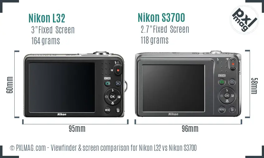 Nikon L32 vs Nikon S3700 Screen and Viewfinder comparison