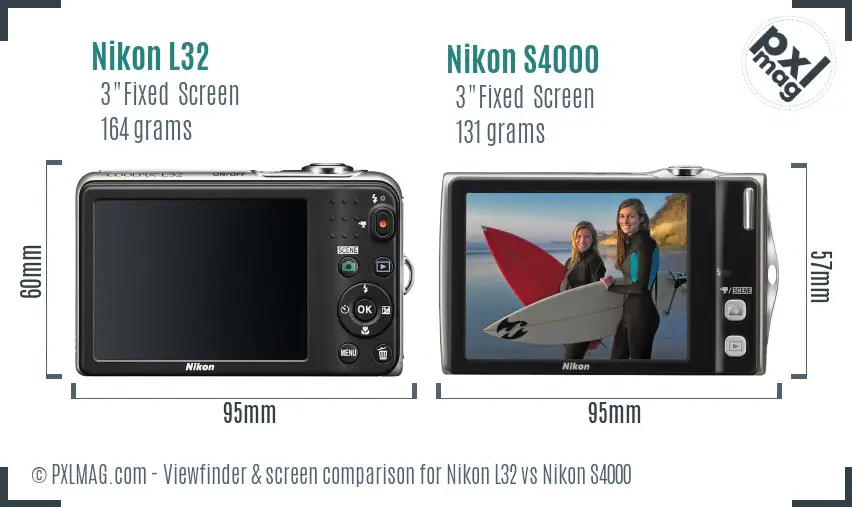 Nikon L32 vs Nikon S4000 Screen and Viewfinder comparison