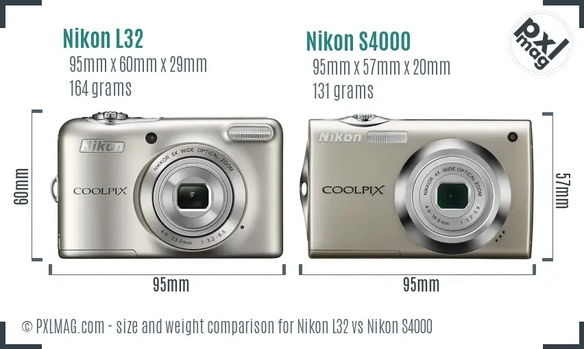 Nikon L32 vs Nikon S4000 size comparison