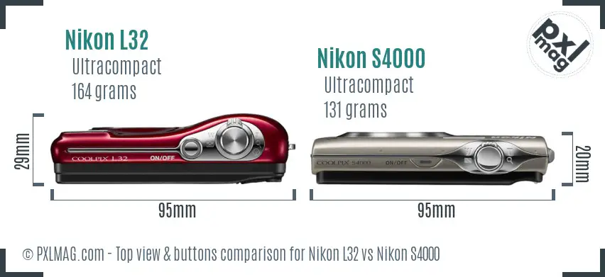 Nikon L32 vs Nikon S4000 top view buttons comparison