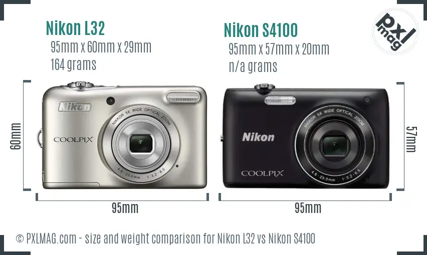 Nikon L32 vs Nikon S4100 size comparison