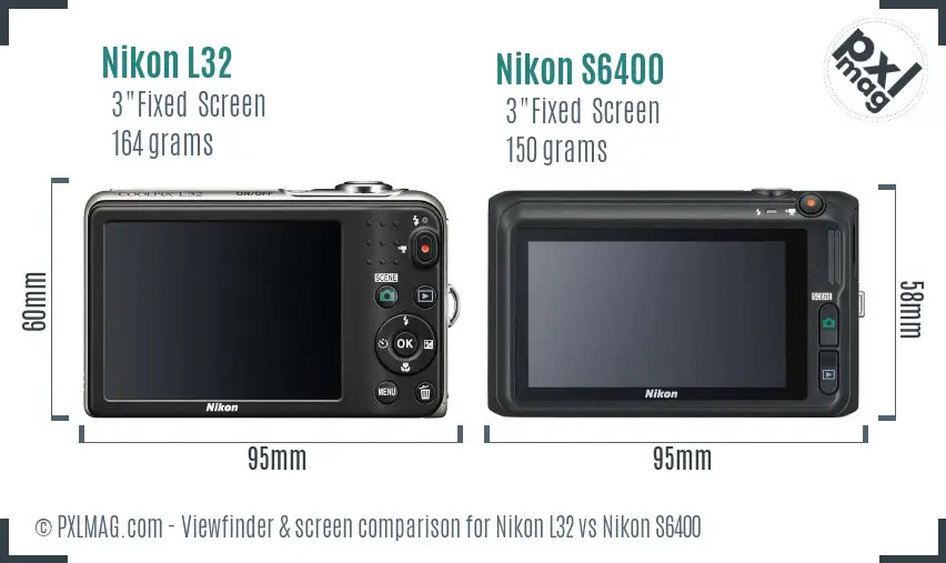 Nikon L32 vs Nikon S6400 Screen and Viewfinder comparison