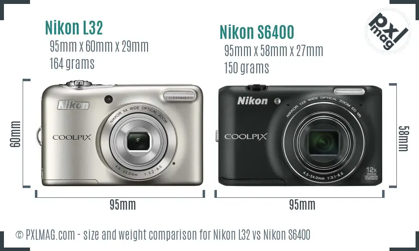 Nikon L32 vs Nikon S6400 size comparison