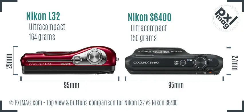 Nikon L32 vs Nikon S6400 top view buttons comparison