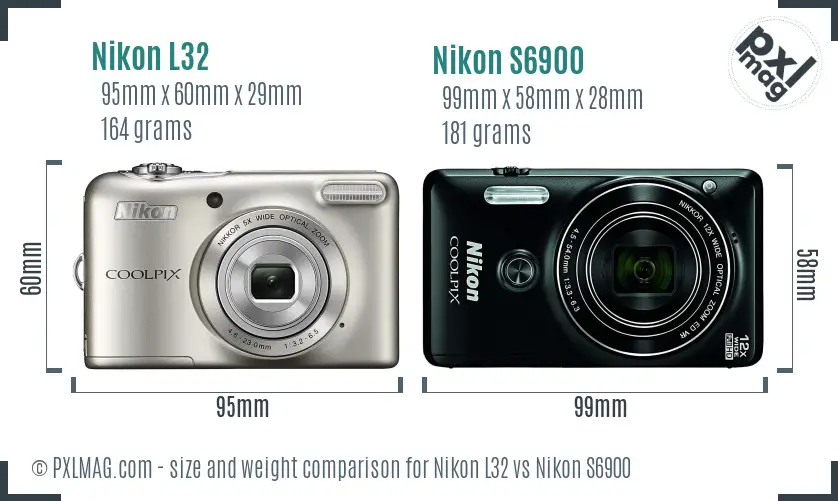 Nikon L32 vs Nikon S6900 size comparison