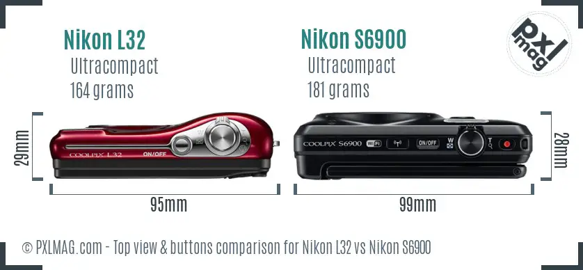 Nikon L32 vs Nikon S6900 top view buttons comparison